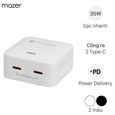 Adapter Sạc 2 cổng Type C PD GaN 35W Mazer GAN35US
