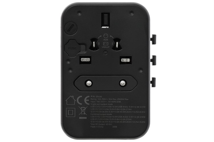 Adapter Sạc đa năng Universal PD GaN 65W Xmobile DS636 Màu Đen