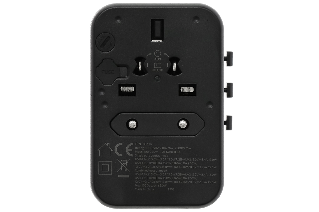 Adapter Sạc đa năng Universal PD GaN 65W Xmobile DS636 Màu Đen