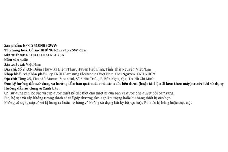 Sạc nhanh Type-C PD 25W Samsung EP-T2510N Màu Đen