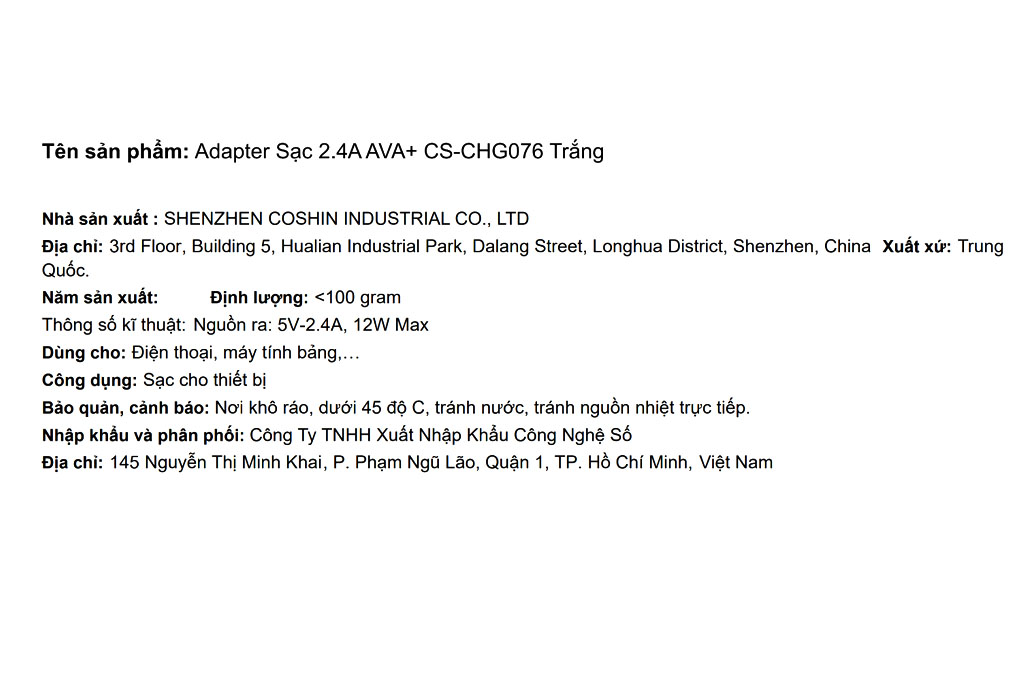 Sạc USB 12W AVA+ CS-CHG076 - 10