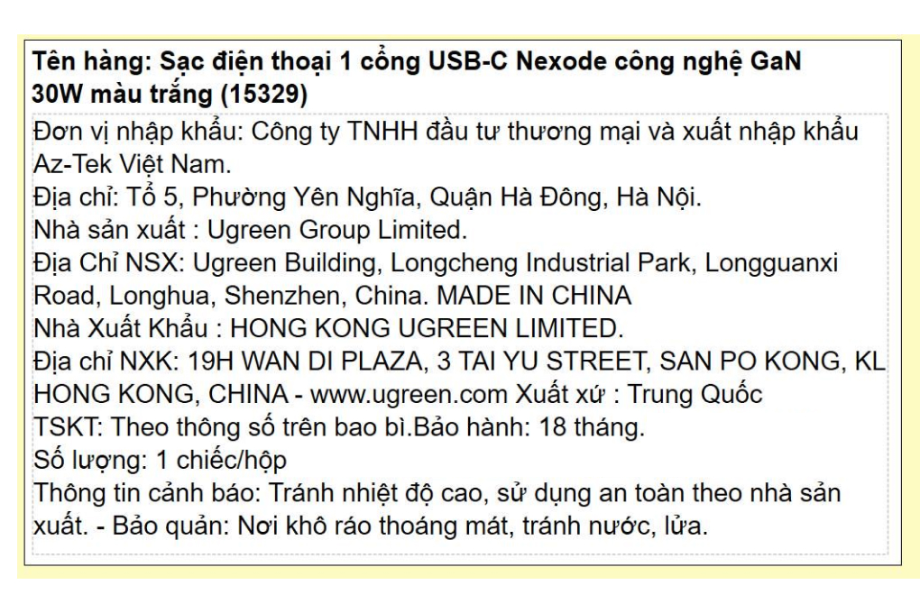 Sạc nhanh Type-C PD 30W Ugreen Nexode 15329 Màu Trắng