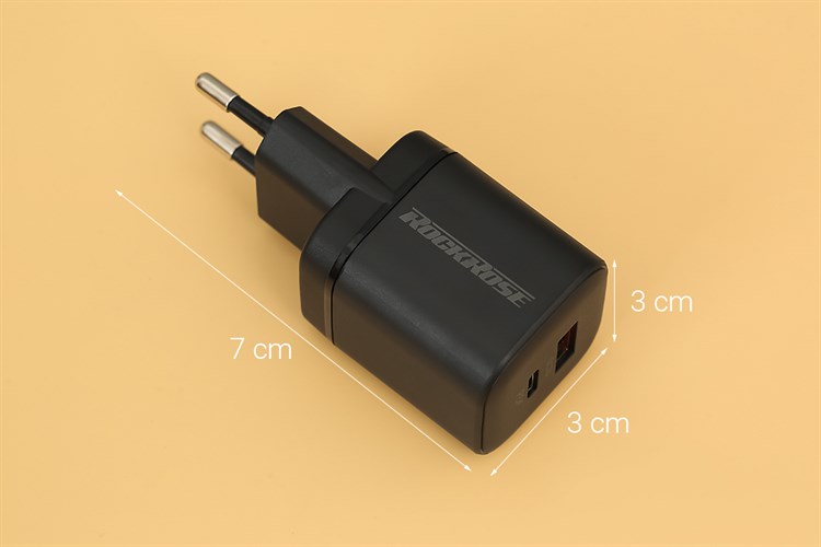 Adapter Sạc 2 cổng Type C PD QC 3.0 20W Rockrose Powercube II G20 Màu Đen
