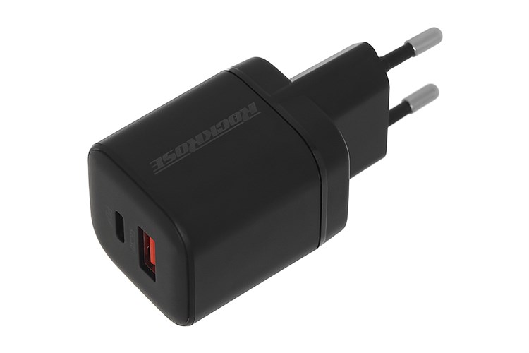 Adapter Sạc 2 cổng Type C PD QC 3.0 20W Rockrose Powercube II G20 Màu Đen