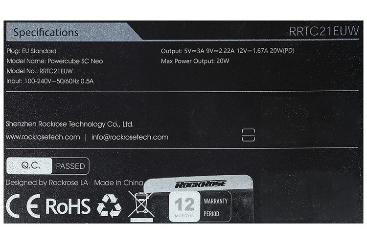 Adapter Sạc Type C PD 20W Rockrose Powercube SC NEO Màu Trắng