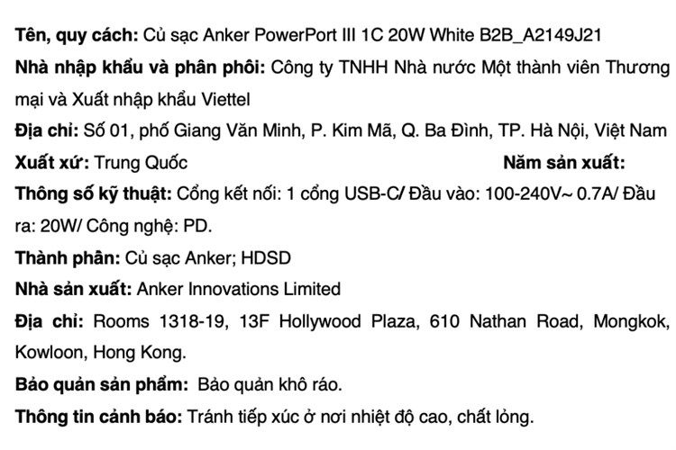 Sạc nhanh Type-C PD 20W Anker PowerPort III Cube A2149 Màu Trắng