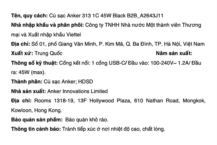 Adapter Sạc Type C IQ3 45W Anker A2643 Màu Đen