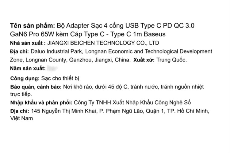 Bộ sạc nhanh 4 cổng USB Type-C QC3.0 PD 65W Baseus CCGAN65S6 kèm Cáp Type C - Type C Màu Đen