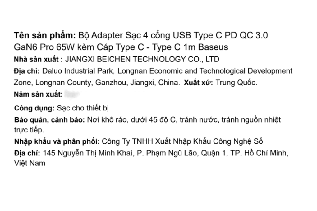 Bộ sạc nhanh 4 cổng USB Type-C QC3.0 PD 65W Baseus CCGAN65S6 kèm Cáp Type C - Type C - 7