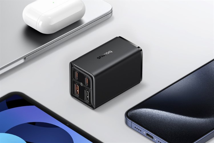 Bộ sạc nhanh 4 cổng USB Type-C QC3.0 PD 65W Baseus CCGAN65S6 kèm Cáp Type C - Type C Màu Đen