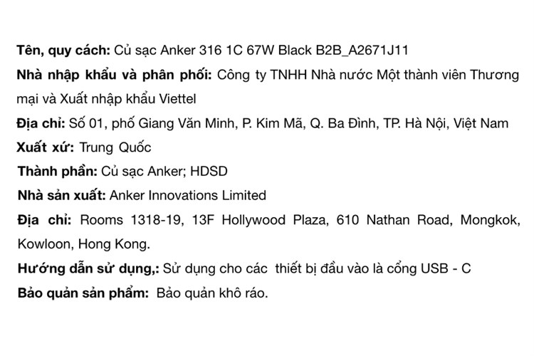 Sạc nhanh Type-C 67W Anker A2671 Màu Đen
