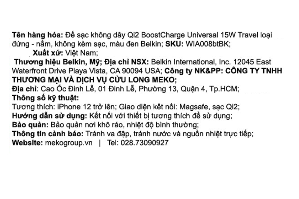 Đế sạc không dây 15W Magnetic Belkin BoostCharge WIA008 Màu Đen
