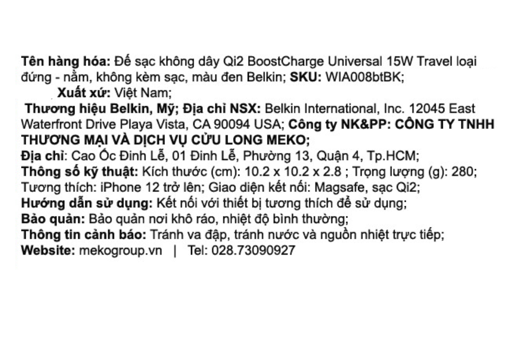 Đế sạc không dây 15W Magnetic Belkin BoostCharge WIA008 Màu Đen