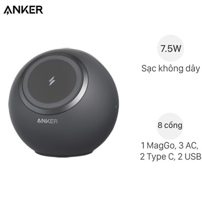 Đế sạc không dây Magnetic 8 in 1 Type C PD 65W Anker 637 MagGo A9137