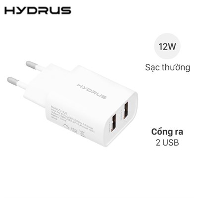 Adapter Sạc 2 cổng 12W Hydrus ZC102E