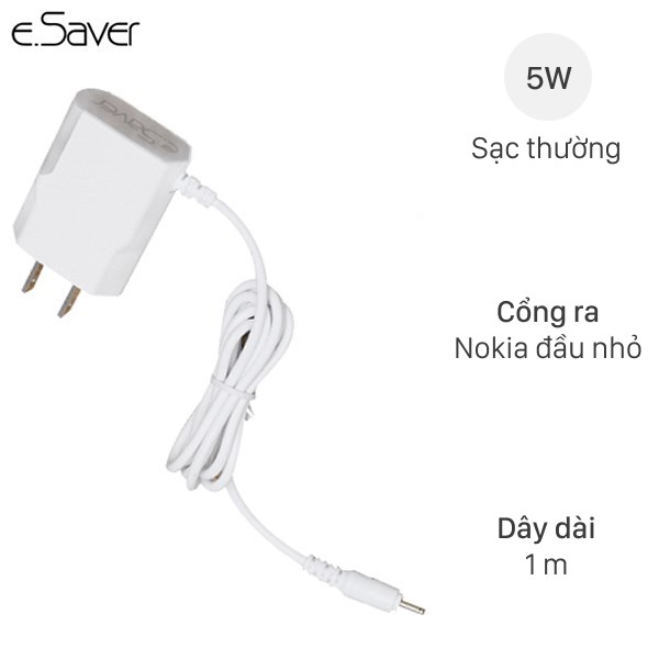 Adapter sạc dây Nokia đầu nhỏ 1m 5W e.Saver X032 Trắng