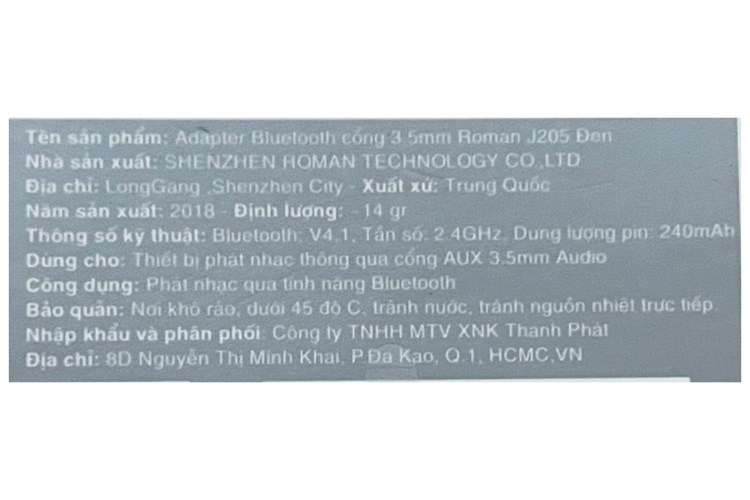 Bộ phát Bluetooth Roman J205 Màu Đen