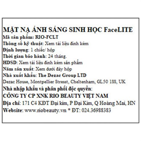 Mặt nạ ánh sáng chăm sóc da FaceLITE Rio Beauty FCLT Màu Trắng