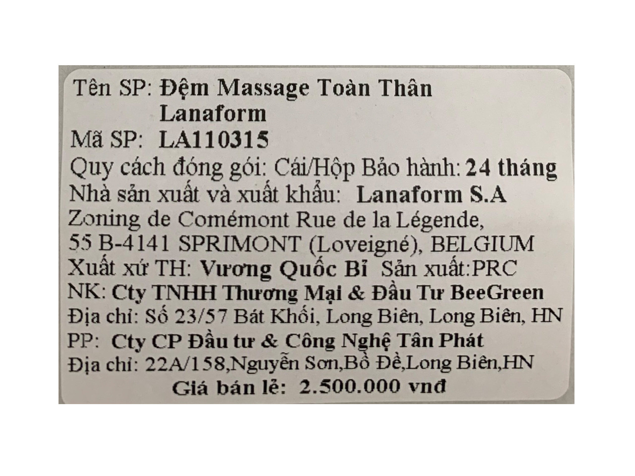 Đệm massage toàn thân Lanaform LA110315 Màu Xám nhạt