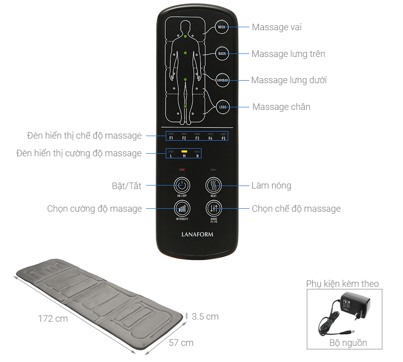 Đệm massage toàn thân Lanaform LA110315