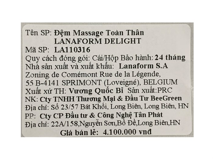 Đệm massage toàn thân Lanaform LA110316 Màu Đen