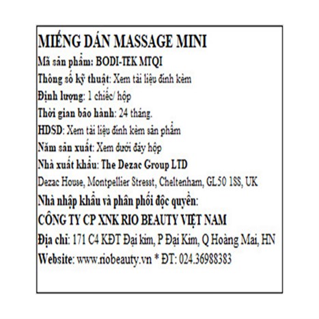 Bộ miếng dán massage toàn thân Rio Beauty  BT-MTQI Màu Trắng