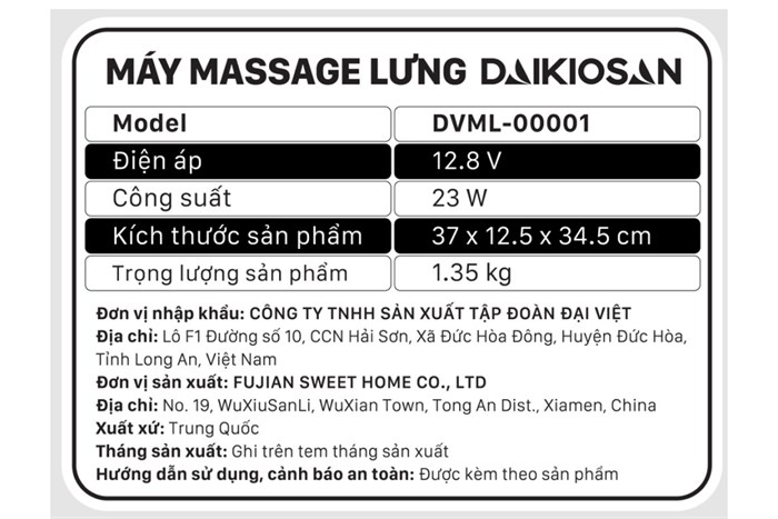Máy Massage Lưng Daikiosan DVML-00001 Màu Xám