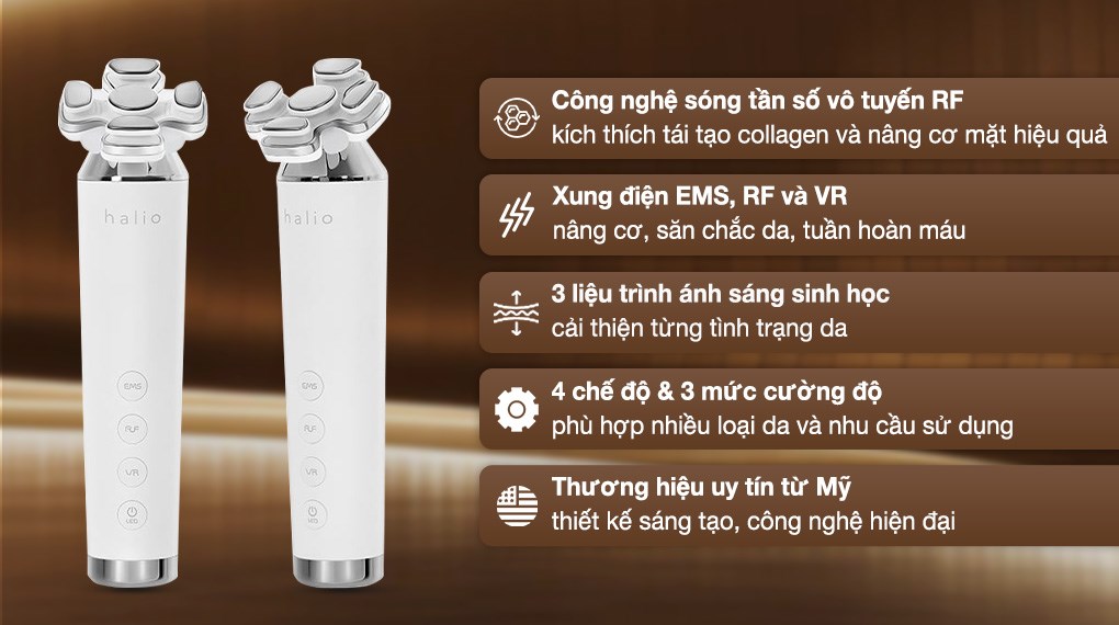 Máy massage mặt nâng cơ và trẻ hóa da kết hợp ánh sáng sinh học Halio