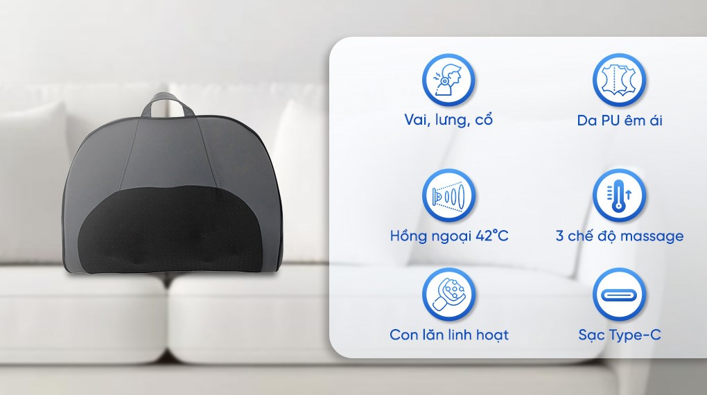 Gối massage hồng ngoại Bomidi MP1 Pro - Xám xanh