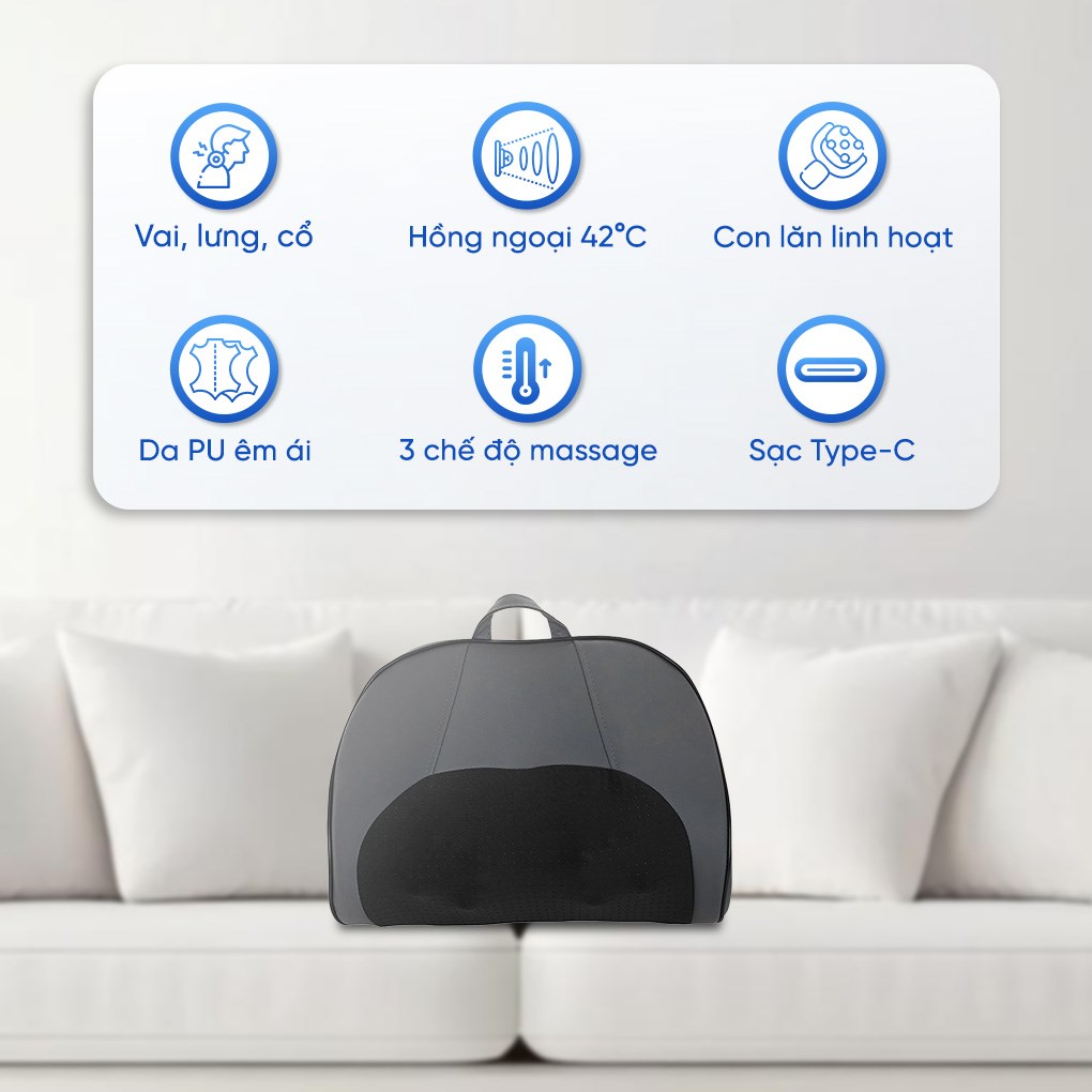 Gối massage hồng ngoại Bomidi MP1 Pro - Xám xanh