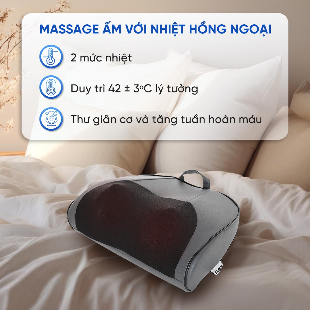 Gối massage hồng ngoại Bomidi MP1 Pro - Xám xanh