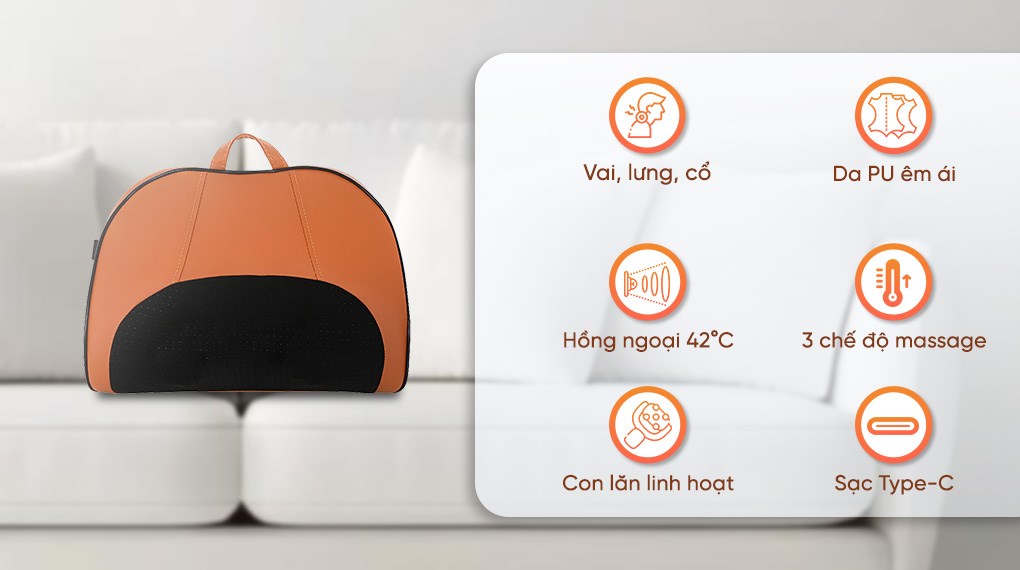 Gối massage hồng ngoại Bomidi MP1 Pro - Đen Cam