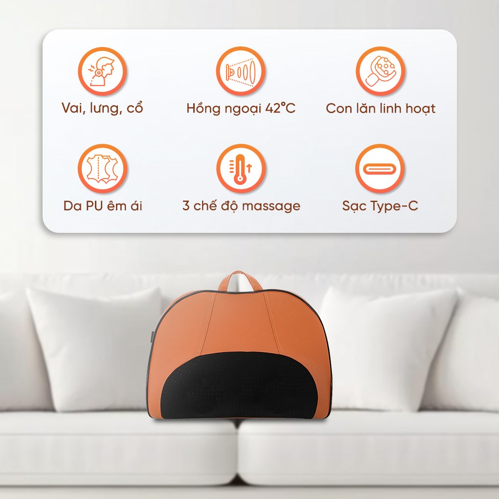 Gối massage hồng ngoại Bomidi MP1 Pro - Đen Cam