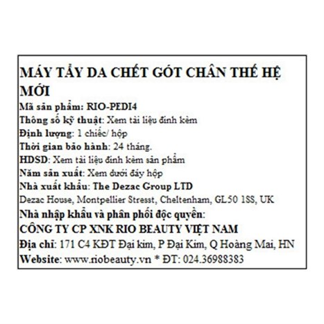 Máy mài gót chân tẩy da chết Rio PEDI4 Màu Trắng