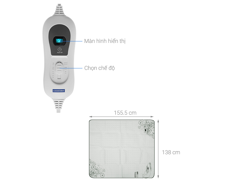 Đệm điện đôi Lanaform LA180111 S2 (1.6 x 1.4m)