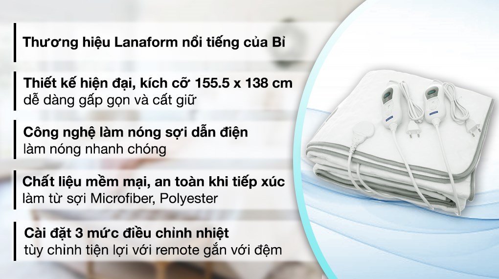 Đệm điện đôi Lanaform LA180111 S2 (1.6 x 1.4m)