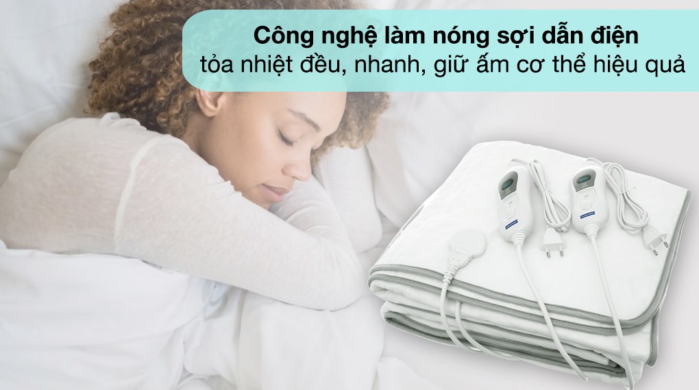 Đệm điện đôi Lanaform LA180111 S2 sử dụng công nghệ làm nóng sợi dẫn điện giúp sưởi ấm người dùng khi trời trở lạnh