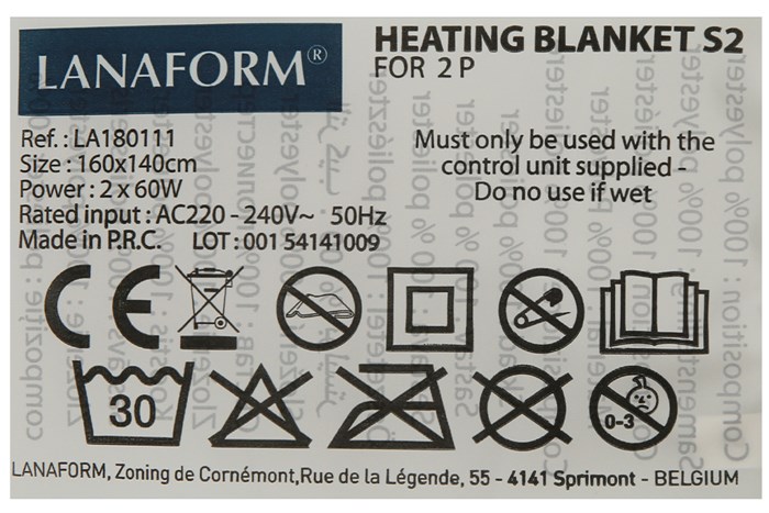 Đệm điện đôi Lanaform LA180111 S2 (1.6 x 1.4m) Màu Trắng