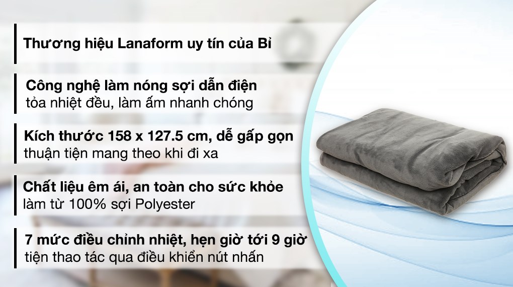 Chăn điện Lanaform LA180105 (1.6 x 1.3m)