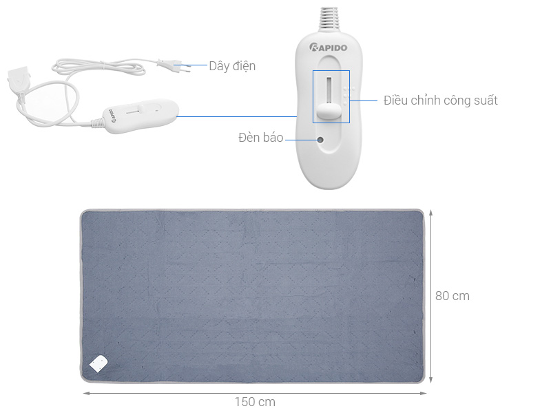 Chăn điện sưởi ấm Rapido REB-60SG