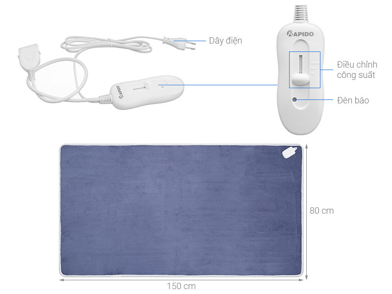 Chăn điện sưởi ấm Rapido REB-60SB