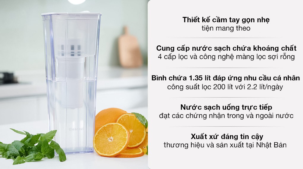 Bình lọc nước cầm tay Mitsubishi Cleansui 1.35 lít EJ101