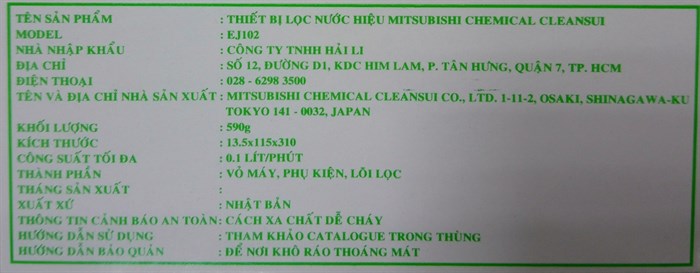 Bình lọc nước cầm tay Mitsubishi Cleansui 1.5 lít EJ102