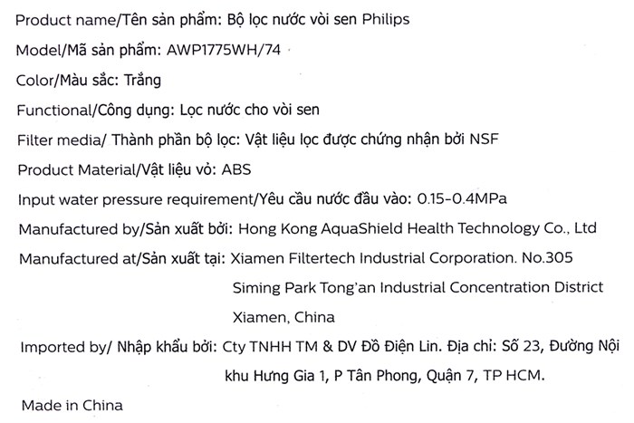 Thiết bị lọc nước tại vòi sen Philips AWP1775WH/74 Màu Trắng