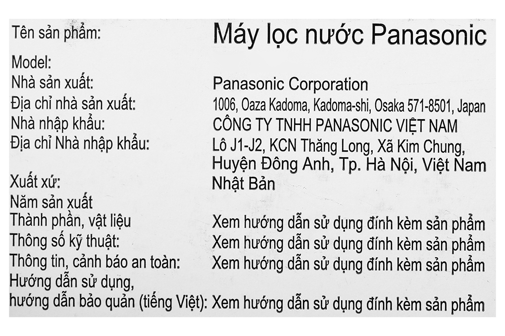 Thiết bị lọc nước tại vòi Panasonic TK-CJ300 Màu Trắng