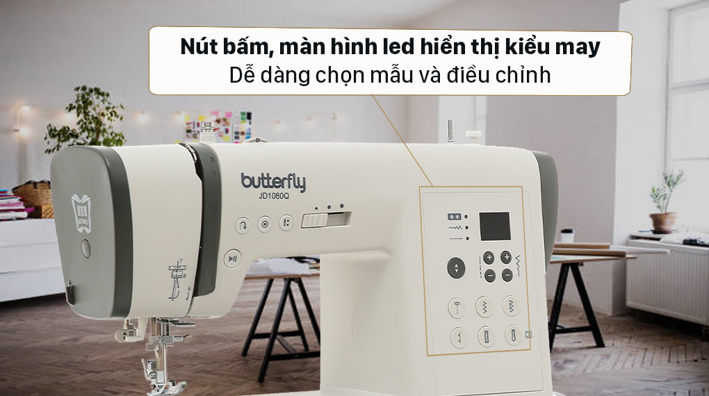 Máy may điện tử gia đình Butterfly JD1080Q - Màn hình led hiện đại