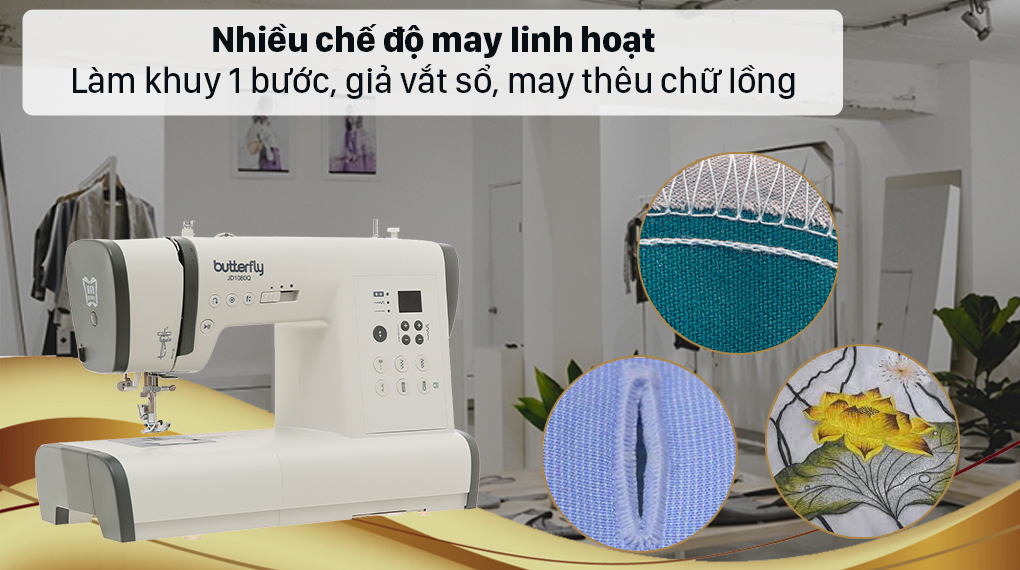 Máy may điện tử gia đình Butterfly JD1080Q - May được nhiều chế độ