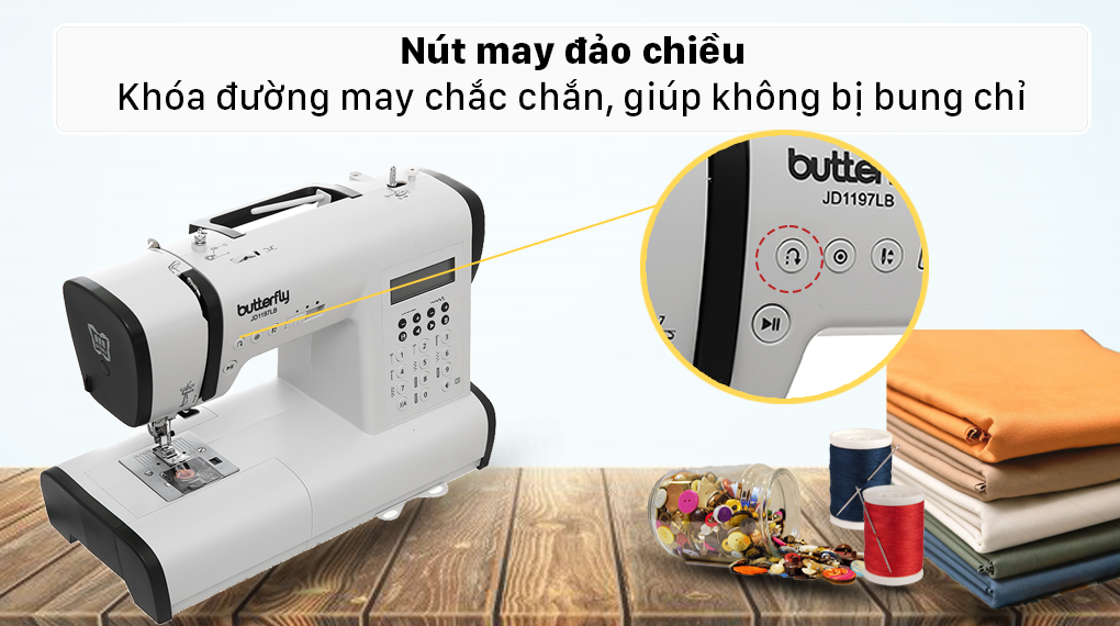 Máy may điện tử gia đình Butterfly JD1197LB -May đảo chiều