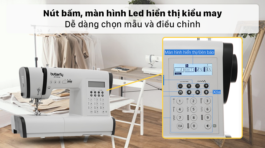 Máy may điện tử gia đình Butterfly JD1197LB - Màn hình hiển thị