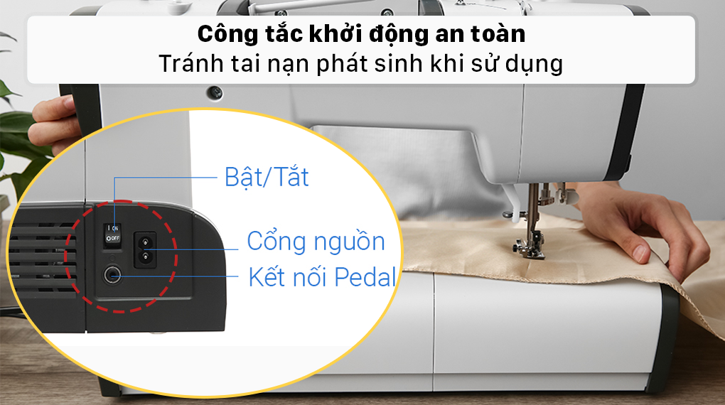 Máy may điện tử gia đình Butterfly JD1197LB - Công tắc bật an toàn